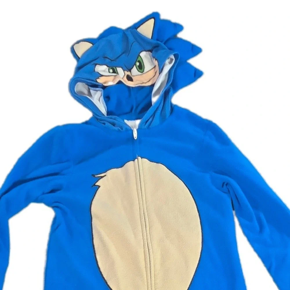 Sonic the Hedgehog 2 Boys Blue Fleece‎ One Piece Pajama Union Suit Size M 8